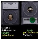 1992-s Proof Jefferson Nickel 5c pr70 dcam SEGS