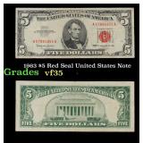 1963 $5 Red Seal United States Note Grades vf++