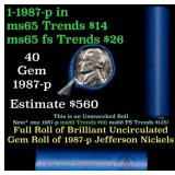 BU Shotgun Jefferson 5c roll, 1987-p 40 pcs Bank $