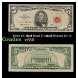1963 $5 Red Seal United States Note Grades vf++