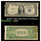 1935E $1 Blue Seal Silver Certificate Grades vf+