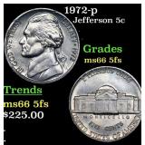 1972-p Jefferson Nickel 5c Grades GEM+ 5fs