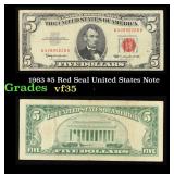 1963 $5 Red Seal United States Note Grades vf++