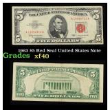 1963 $5 Red Seal United States Note Grades xf