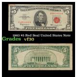 1963 $5 Red Seal United States Note Grades vf++