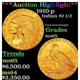 *Highlight* 1910-p Gold Indian Quarter Eagle $2 1/