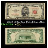 1953B $5 Red Seal United States Note Grades vf++