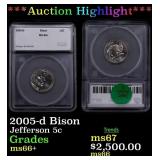 *Highlight* 2005-d Bison Jefferson Nickel 5c ms66+