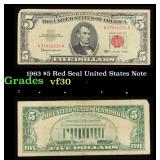 1963 $5 Red Seal United States Note Grades vf++