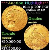 *Highlight* 1913-p Gold Indian Quarter Eagle TOP P