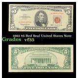 1963 $5 Red Seal United States Note Grades vf++