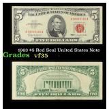 1963 $5 Red Seal United States Note Grades vf++