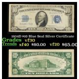 1934D $10 Blue Seal Silver Certificate Grades vf++