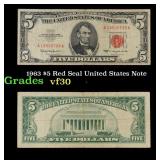 1963 $5 Red Seal United States Note Grades vf++
