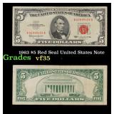 1963 $5 Red Seal United States Note Grades vf++
