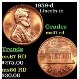 1959-d Lincoln Cent 1c Grades GEM++ Unc RD