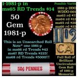 BU Shotgun Lincoln 1c roll, 1981-p 50 pcs Bank Wra