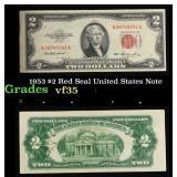 1953 $2 Red Seal United States Note Grades vf++