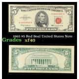 1963 $5 Red Seal United States Note Grades xf
