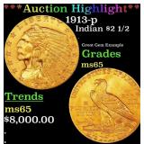 *Highlight* 1913-p Gold Indian Quarter Eagle $2 1/