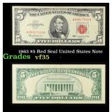1963 $5 Red Seal United States Note Grades vf++