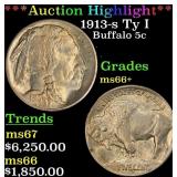 *Highlight* 1913-s Ty I Buffalo Nickel 5c ms66+ SE