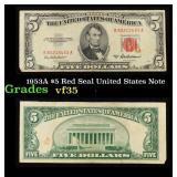 1953A $5 Red Seal United States Note Grades vf++