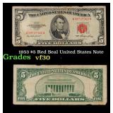 1953 $5 Red Seal United States Note Grades vf++