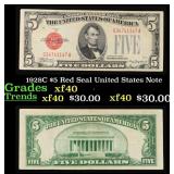 1928C $5 Red Seal United States Note Grades xf