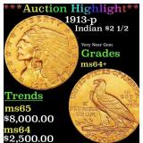 *Highlight* 1913-p Gold Indian Quarter Eagle $2 1/