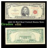 1963 $5 Red Seal United States Note Grades vf++