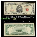 1963 $5 Red Seal United States Note Grades vf++