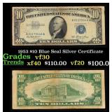1953 $10 Blue Seal Silver Certificate Grades vf++