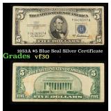 1953A $5 Blue Seal Silver Certificate Grades vf++