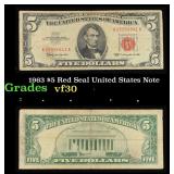 1963 $5 Red Seal United States Note Grades vf++