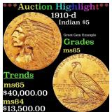 *Highlight* 1910-d Gold Indian Half Eagle $5 GEM U