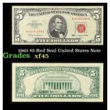 1963 $5 Red Seal United States Note Grades xf+
