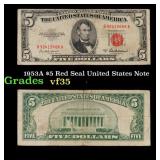 1953A $5 Red Seal United States Note Grades vf++