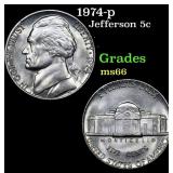 1974-p Jefferson Nickel 5c Grades GEM+ Unc