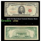 1963 $5 Red Seal United States Note Grades vf++