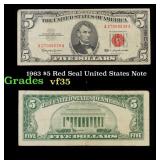 1963 $5 Red Seal United States Note Grades vf++