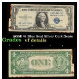 1935E $1 Blue Seal Silver Certificate Grades vf de