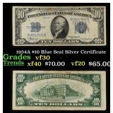 1934A $10 Blue Seal Silver Certificate Grades vf++