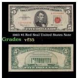 1963 $5 Red Seal United States Note Grades vf++