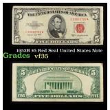 1953B $5 Red Seal United States Note Grades vf++