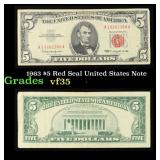 1963 $5 Red Seal United States Note Grades vf++