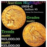 *Highlight* 1908-d Gold Indian Half Eagle $5 GEM+