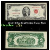 1953 $2 Red Seal United States Note Grades vf++