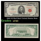 1963 $5 Red Seal United States Note Grades xf