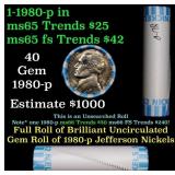 BU Shotgun Jefferson 5c roll, 1980-p 40 pcs Bank $